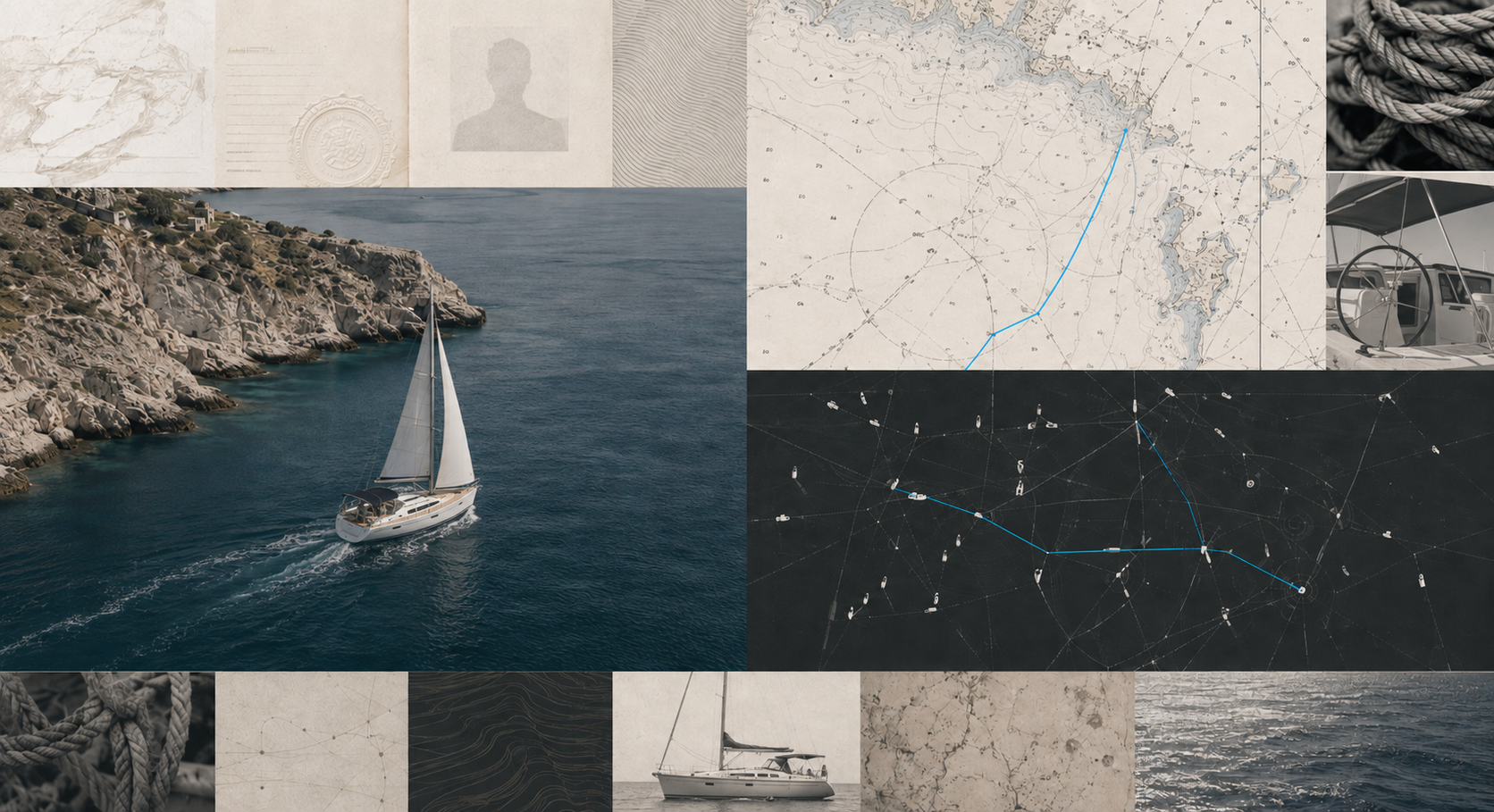 Barca a vela da charter lungo la costa mediterranea, carte nautiche e rete di servizi professionali